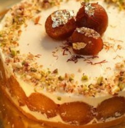 Astuta cake with Gulab Jamun & Rabdi topping