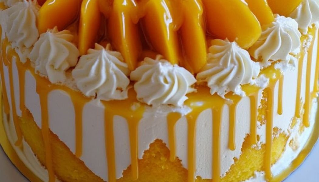 Astuta cake with Mango toppings and Sauce